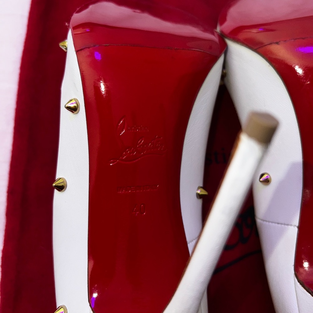 Christian Louboutin White Leather Degraspike Embellished Spiked Stiletto Heel 40 - Picture 5 of 12